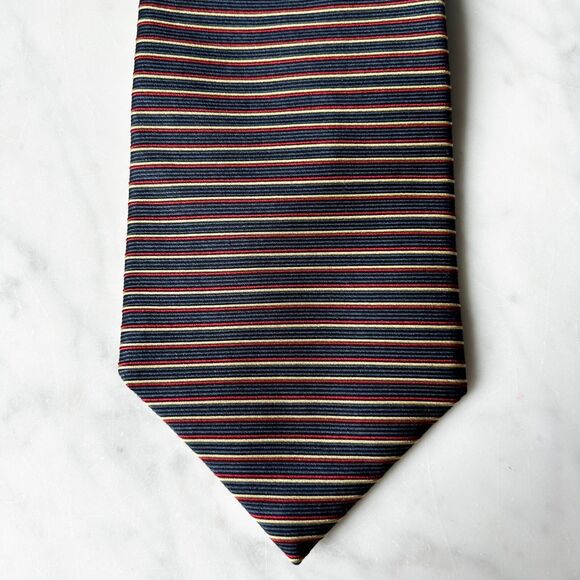 Brooks Brothers Makers USA Silk Men's Neck Tie - Striped Navy Blue Gold Red - Picture 3 of 6